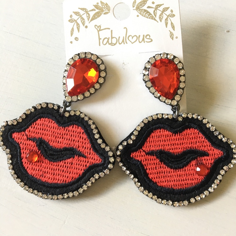 Red Lips Rhinestone Earrings Valentine Red Earring